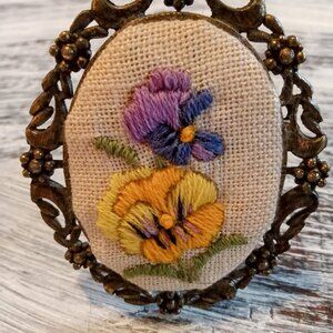 Small Crocheted Pansies In A Frame, 1978